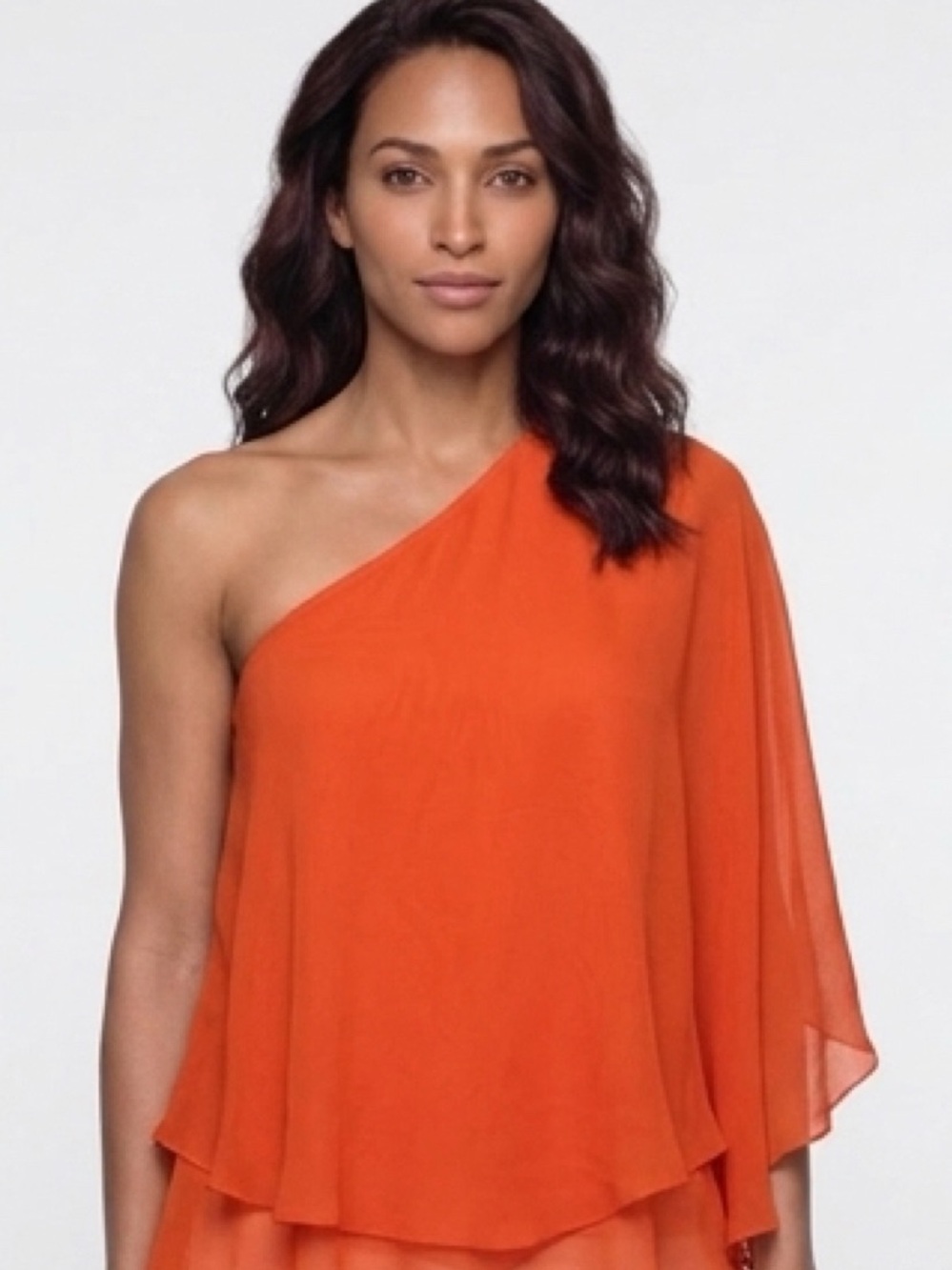 Jay Godfrey Silk One-Shoulder Cape Blouse Top Bright Orange Size 2